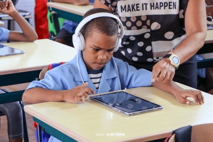 A student is starting digital language learning in Cabo Verde. Credit: Ministry of Education